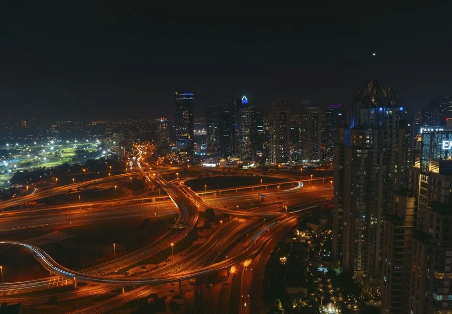 Dubai highway traffic at night with long exposure…
